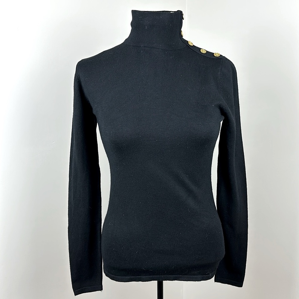 Cielo mock turtleneck black w gold button trim Size Small